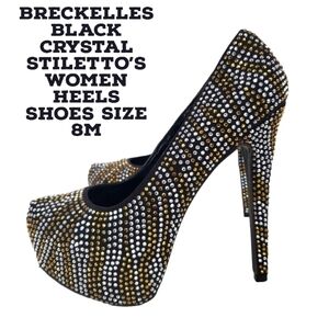BRECKELLES BLACK CRYSTAL STILETTO'S WOMEN HEELS SHOES SIZE 8M